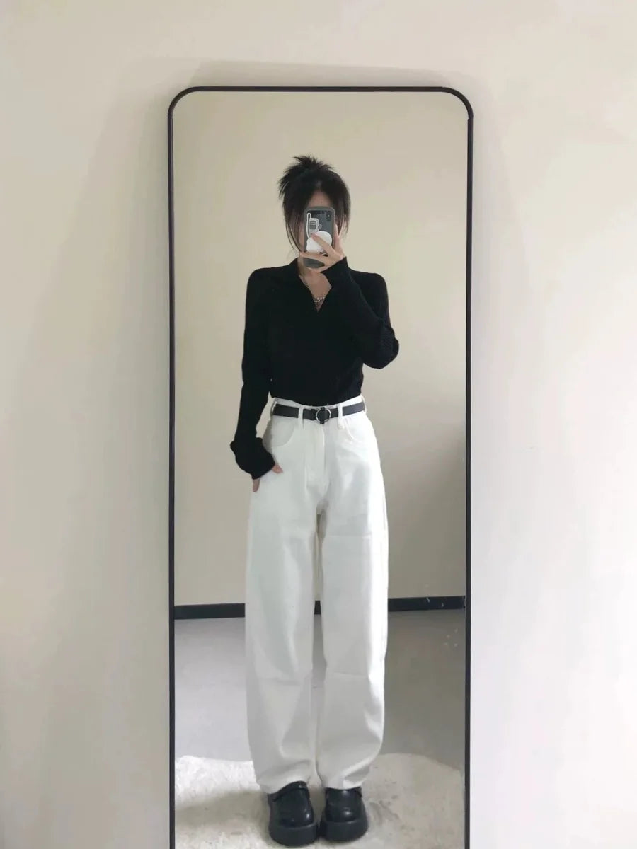 ✨ Black V-Neck Knitted Base Shirt for Women 👗 Plus Size Slim Fit Top 🌸 Early Spring & Winter Fashion ❄️ Long Sleeve Slimming Tee
