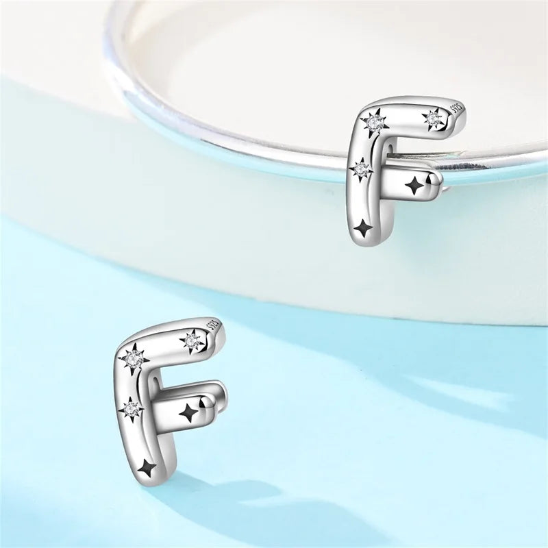 Classic 925 Sterling Silver A–Z Alphabet Charms | Letter Beads with Stars Fit Original Bracelet DIY Jewelry for Women