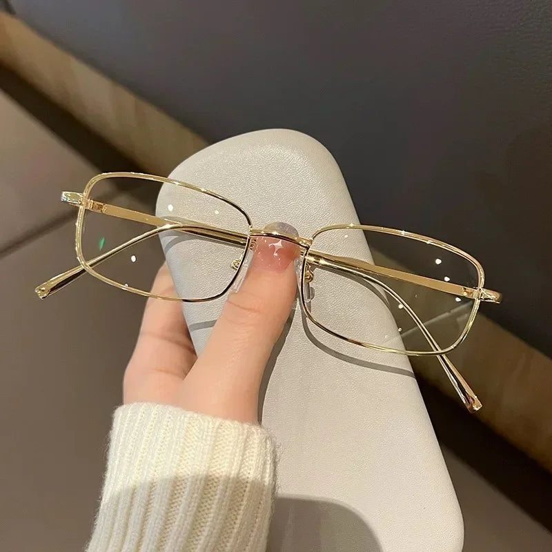 Y2K Harajuku Small Square Frame Glasses for Women – Retro Metal Clear Eyeglasses | Blue Light Blocking Reading Spectacle