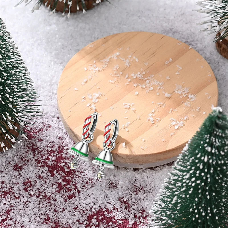S925 Silver 🎄 Christmas Bell & Flower Earrings 💎 Holiday Gift for Women