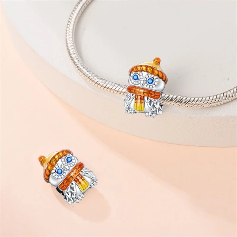 925 Sterling Silver Squirrel & Maple Leaf Charm | Shiny Zircon Autumn Beads Fit Pandora Bracelet DIY Jewelry