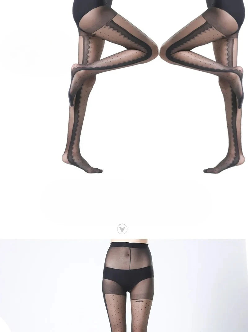 Women's Striped Lace Tights – Sheer Jacquard Dot Pantyhose with Side Seam Detail, 20 Denier for Transitional Seasons