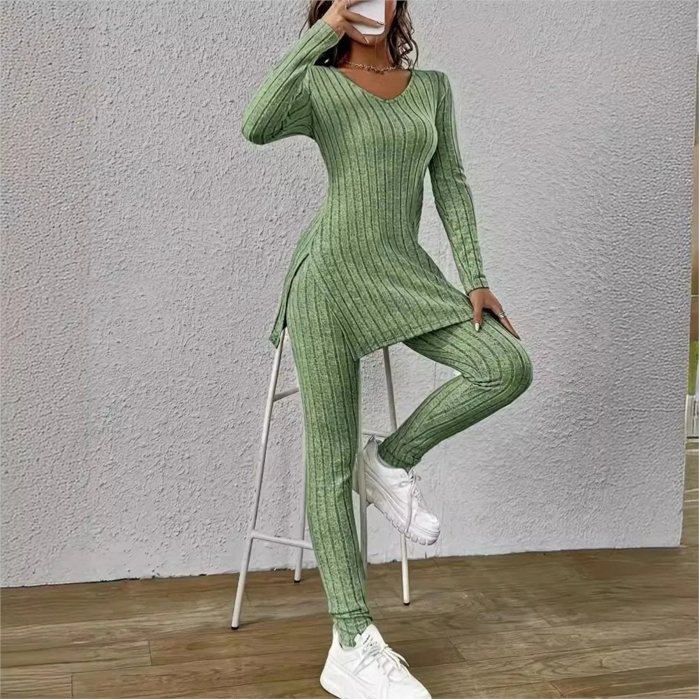 Women’s Knitted 2-Piece Set 🌸 V-Neck Pullover & Trousers Spring/Autumn ✨