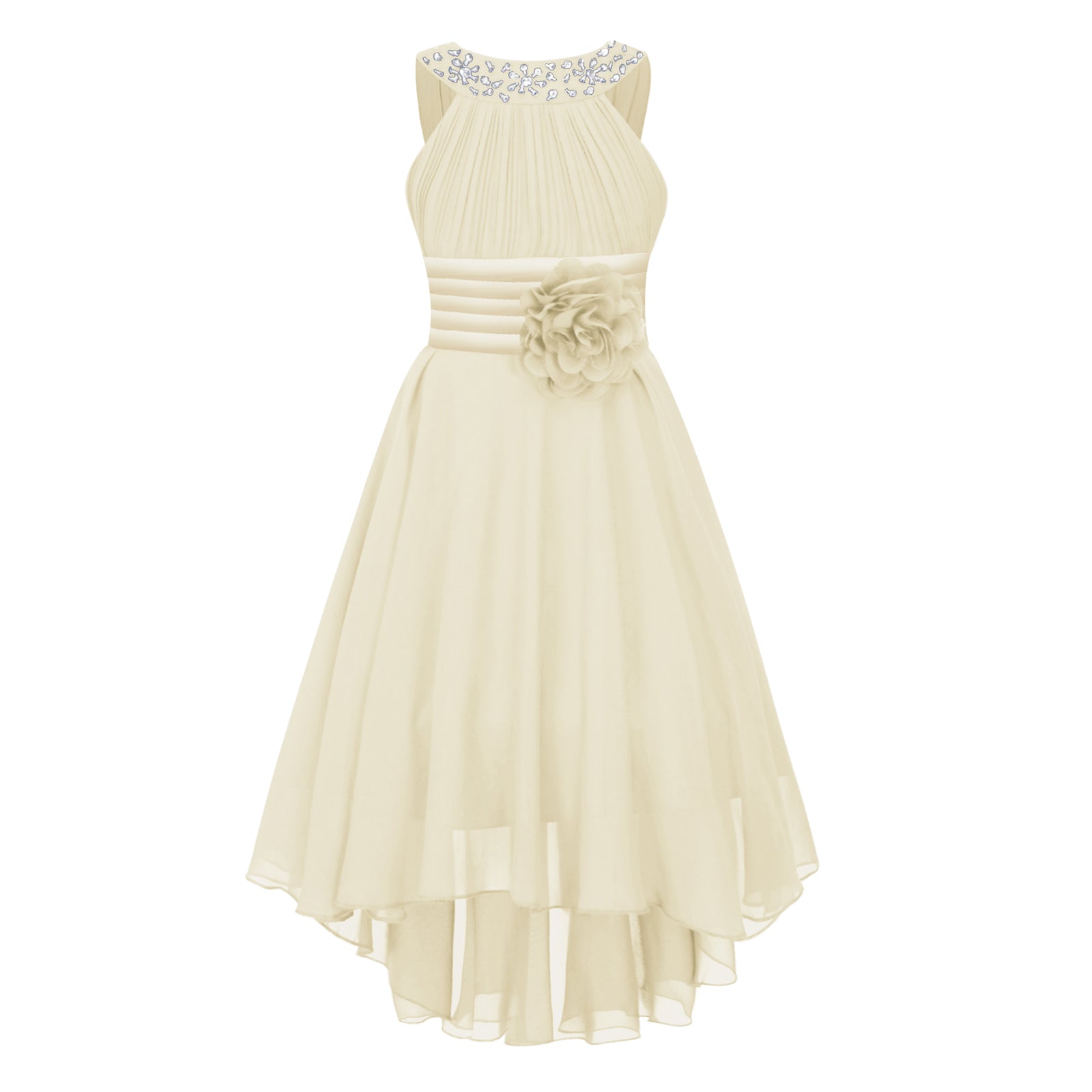 iEFiEL Summer Flower Girl Dress | High-Low Chiffon Princess Dress | Kids Wedding & Party Formal Occasion Gown