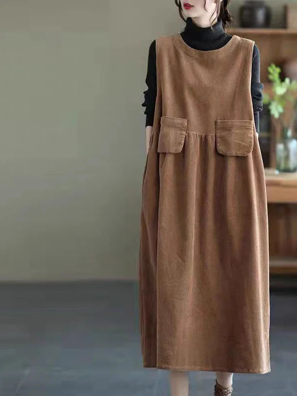 Artistic Corduroy Overall Dress for Women – H-Line Casual Wear, Medium Stretch Comfortable Autumn Season Single Piece
