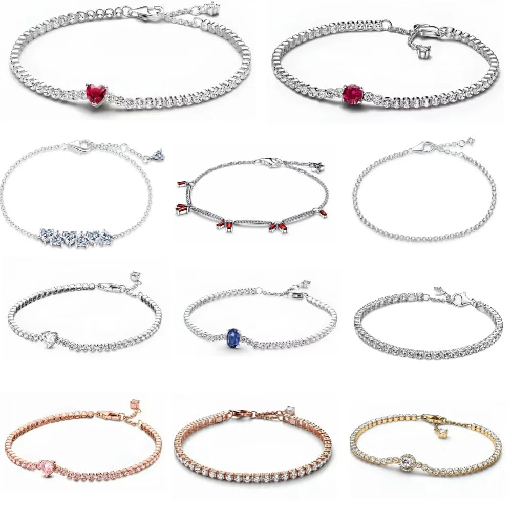 New 925 Sterling Silver Red & Blue Zircon Bracelet – Women’s Valentine’s Day DIY Jewelry Gift