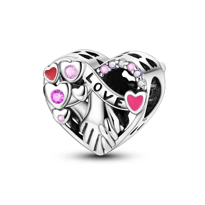 925 Sterling Silver Mother Daughter Love Embrace Pendant Charm | Heart Shaped Bracelet Bead DIY Fine Jewelry Gift