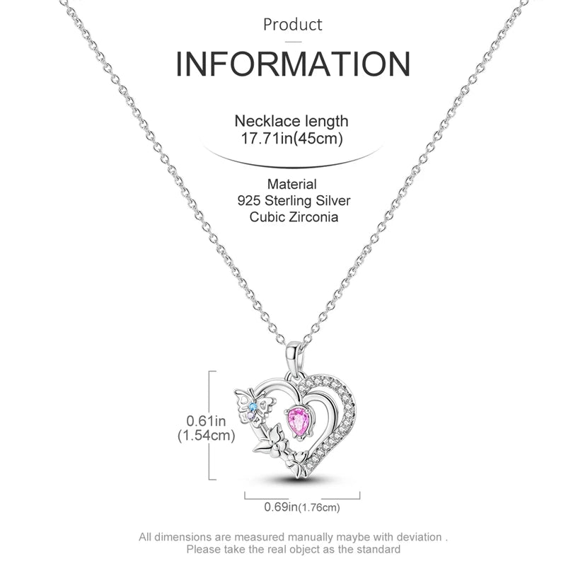 925 Sterling Silver Pink Heart & Infinity Necklace for Women Engagement Jewelry Gift