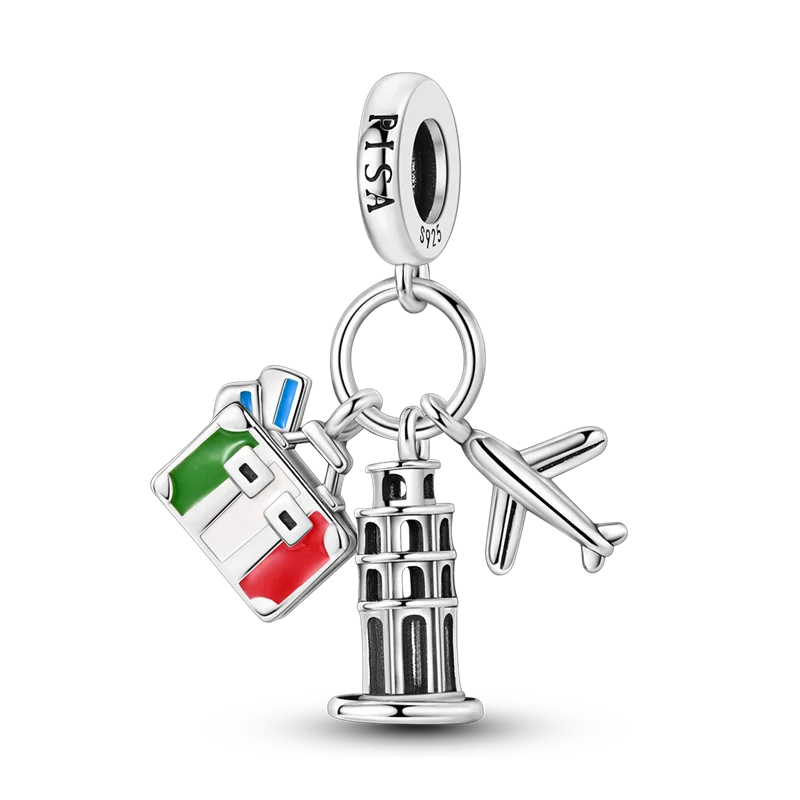 925 Sterling Silver Travel Around the World Charm Bead | Eiffel Tower & Triumphal Arch Dangle for Original Bracelet DIY Jewelry