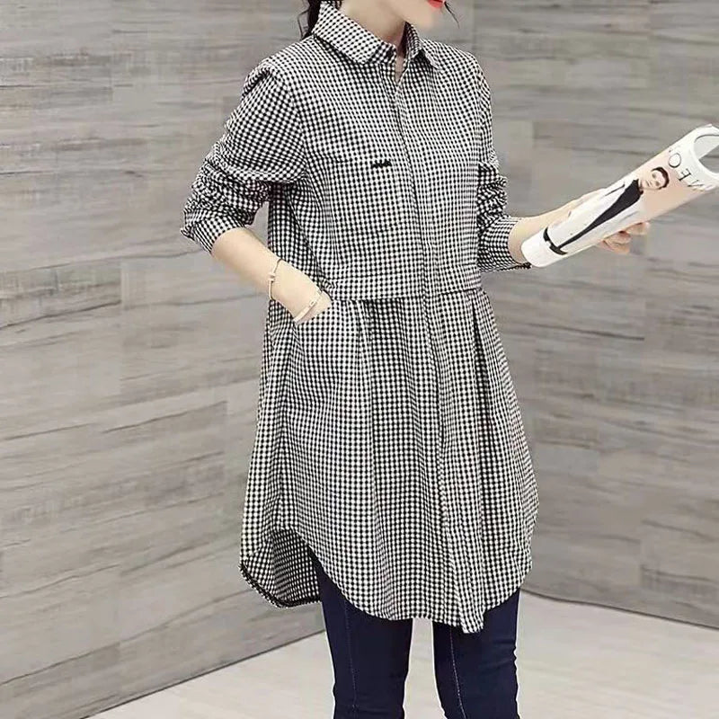 Women’s Plaid Shirt – Oversized Long Sleeve Pure Cotton Button-Up Casual Top Plus Sizes 👚✨