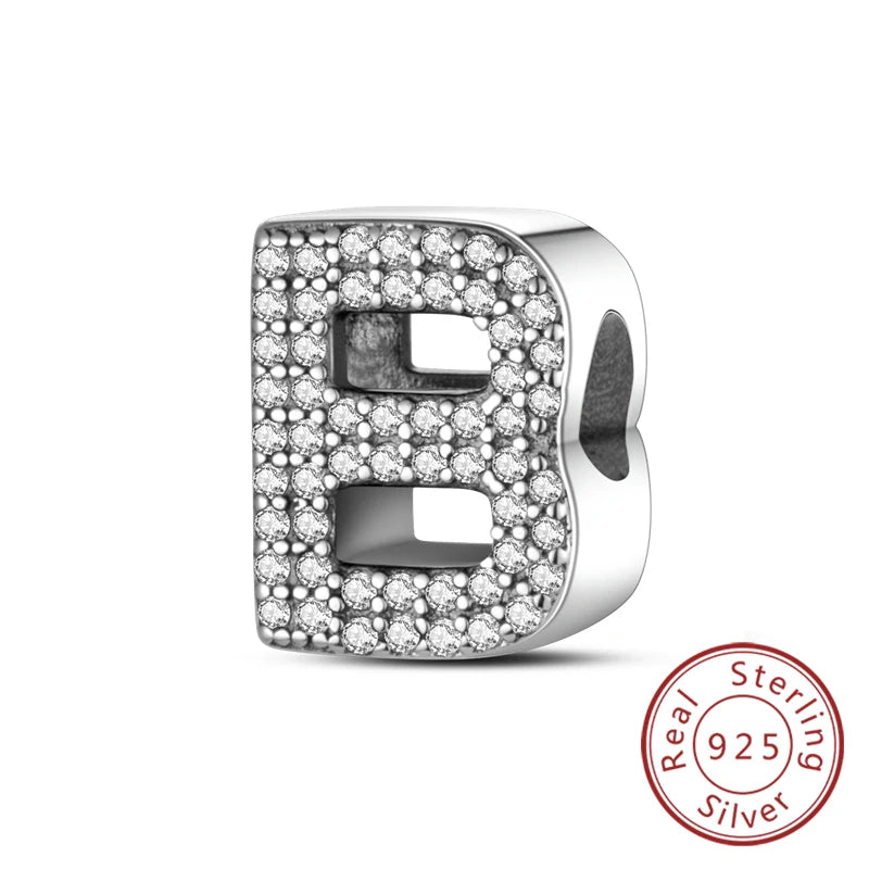 925 Sterling Silver A–Z Alphabet Letter Charms | 26 Letters Beads Fit Original Bracelet DIY Jewelry Making Gift