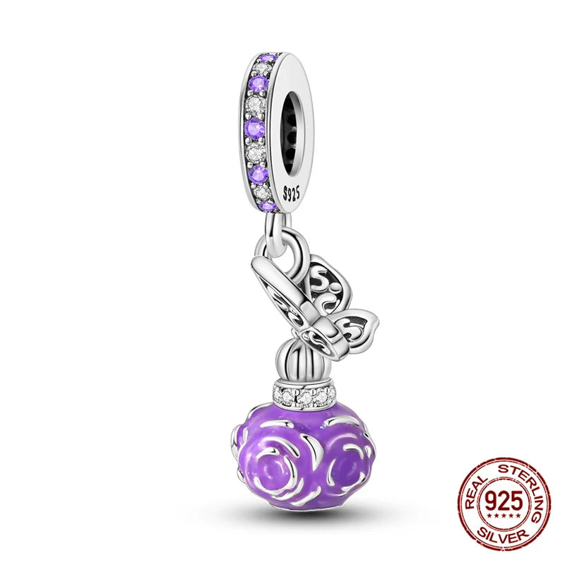 925 Sterling Silver Perfume Bottle Charm Bead – Fits Pandora Bracelet DIY Jewelry Gift for Women