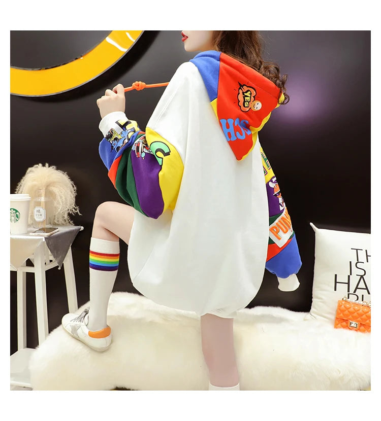 Plus Size Women’s Hoodie – Fleece-Lined Mid-Length Jacket | Autumn Winter Trendy Korean Style Long Sleeve Sweatshirt