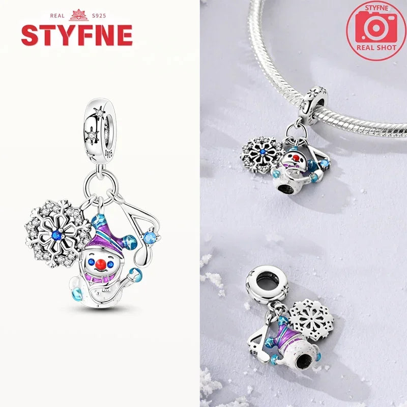 925 Sterling Silver Winter Snowman & Snowflake Charm Beads – Fits Original Bracelet DIY Fine Jewelry Gift for Women