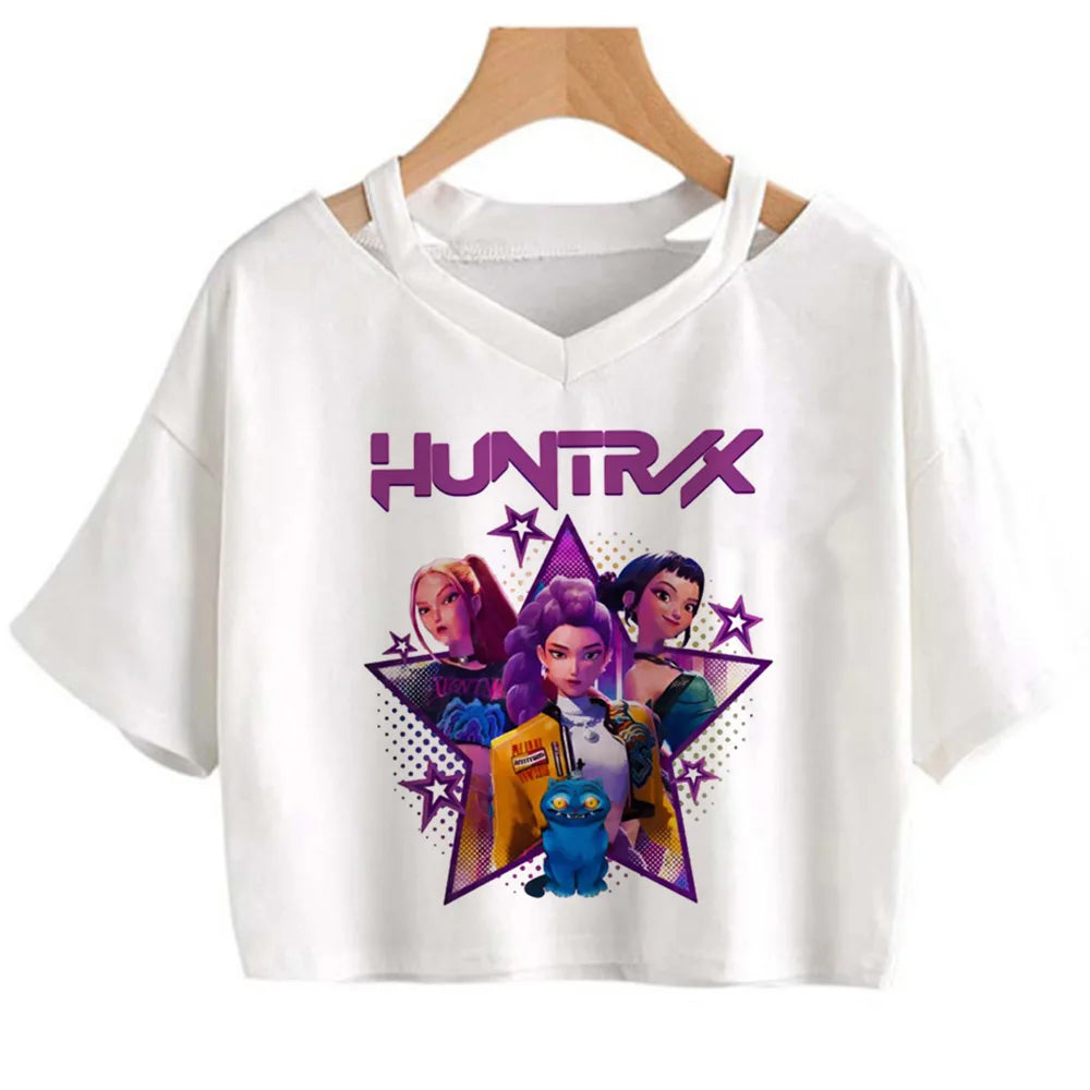 Kpop Demon Hunters Girls Crop T-Shirt – Women’s O-Neck Summer Y2K Punk Sleeveless Top