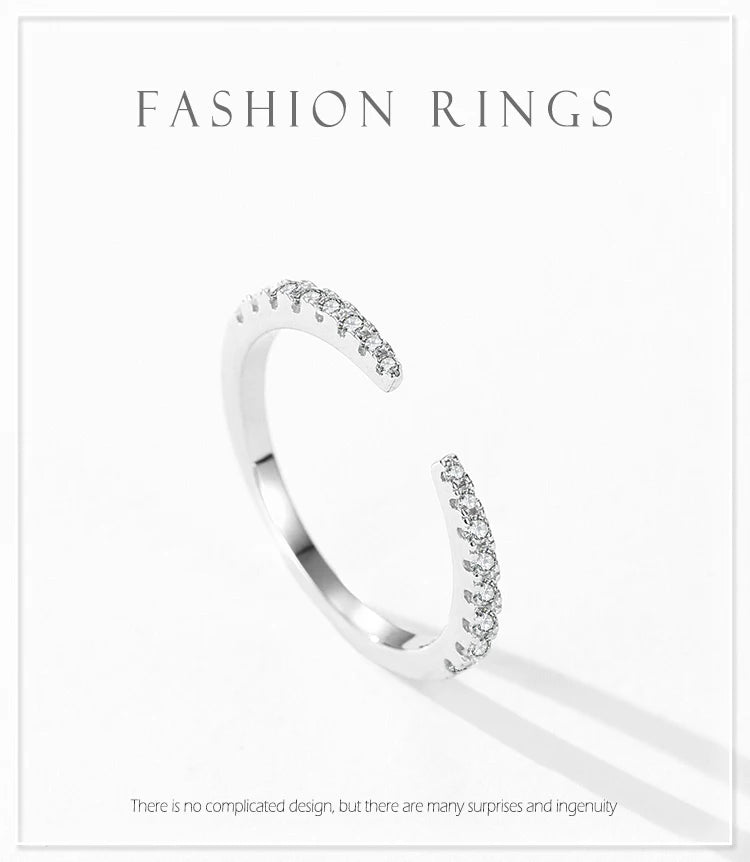Ailmay 925 Sterling Silver Open Ring 💍 Sparkling CZ Adjustable Index Finger Ring for Women | Elegant Wedding & Engagement Jewelry