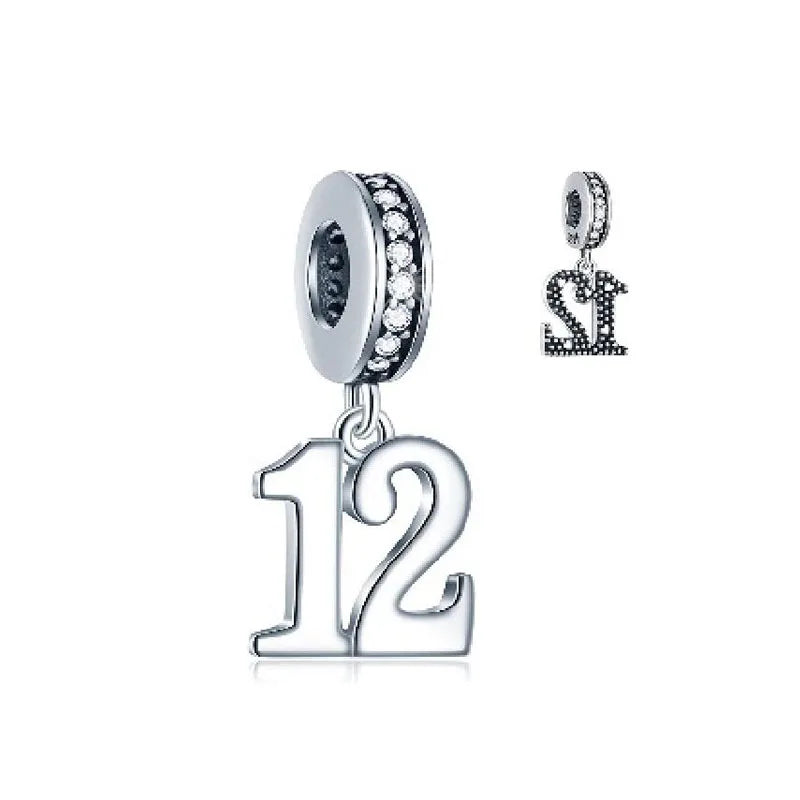 925 Silver Lucky Number Charms 16, 18, 21, 40 – Anniversary & Birthday DIY Bracelet Beads