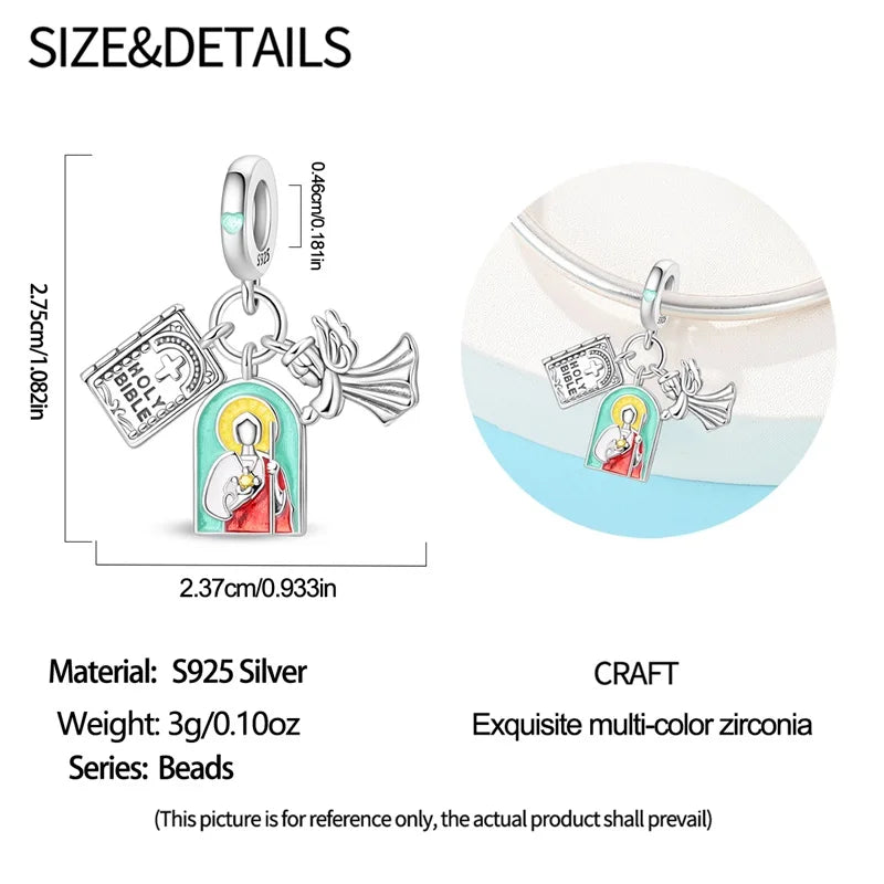 Religious Jesus Cross Pendant | 925 Sterling Silver Bible Scriptures Charm for Women DIY Bracelets