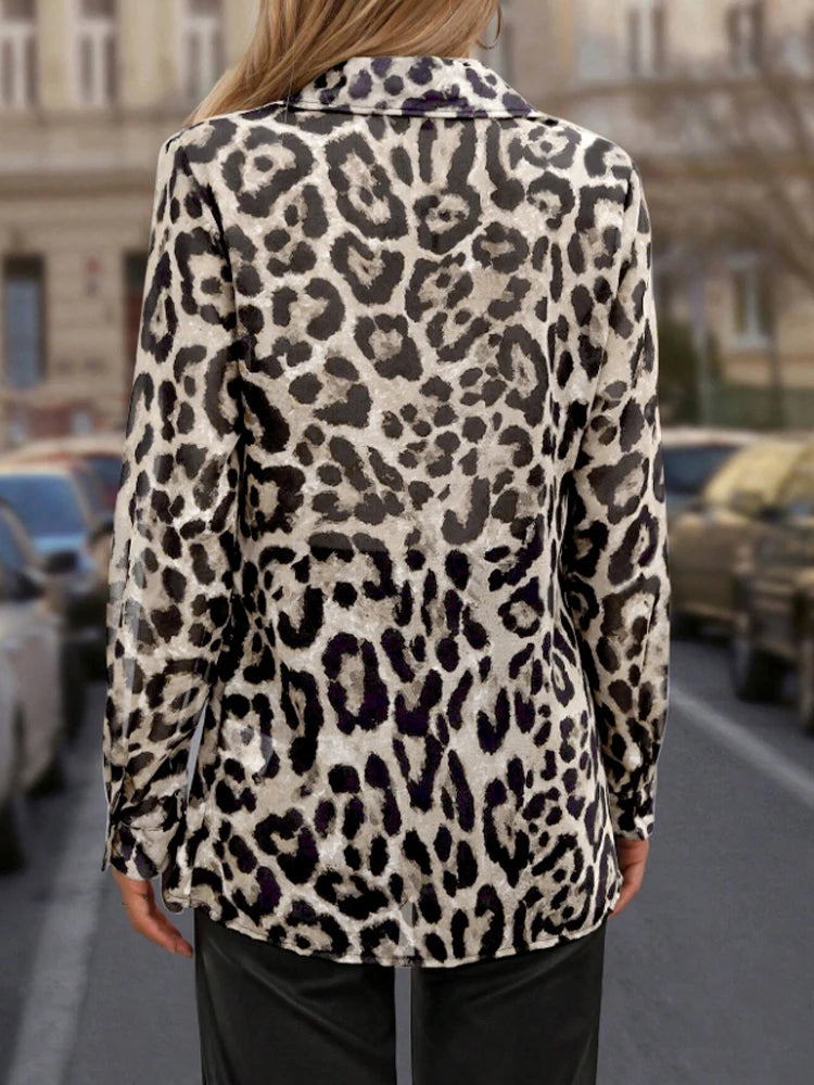 Ladies Leopard Print Long Sleeve Shirt – Spring Summer Casual Elegant Leisure Top 🐆✨