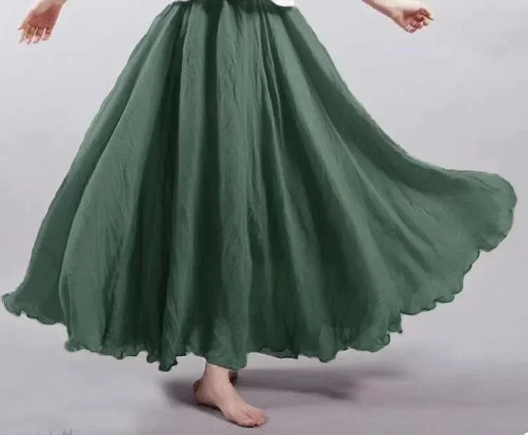 Fashion Solid Cotton Linen Women Maxi Skirt – Elegant Harajuku Casual Loose Long Skirt 👗✨