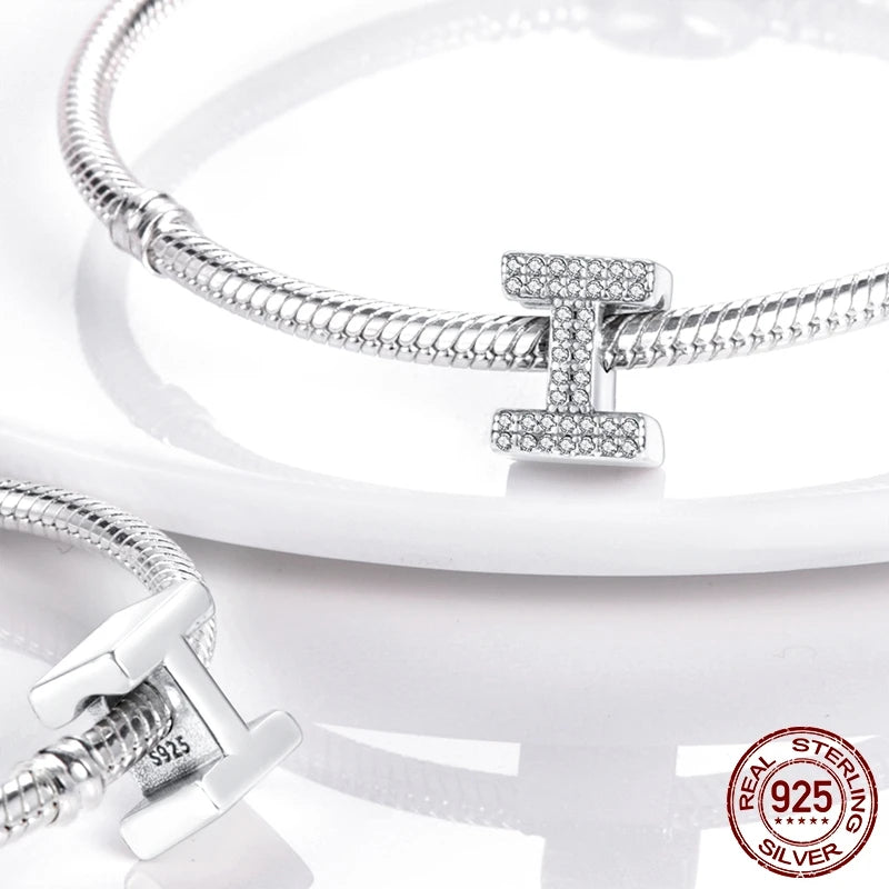 925 Sterling Silver A-Z Alphabet Letter Beads | LOVE Initial Charms | Fit Original Pandora Bracelet | CZ Zircon Jewelry