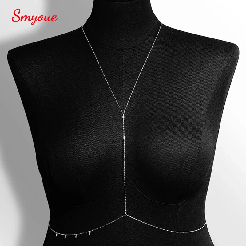 Smyoue Marquise Cut Moissanite Body Chain – Adjustable 925 Silver Plated 18K Jewelry for Women