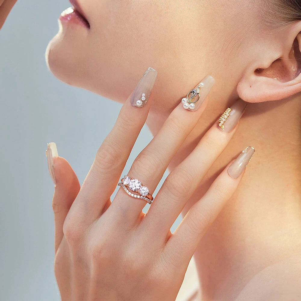 4 Carat Moissanite Diamond Engagement Ring – 925 Sterling Silver Three-Stone Wedding Band for Women