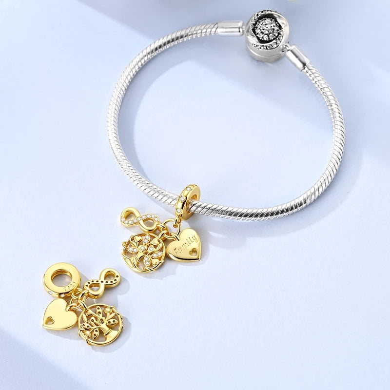 925 Sterling Silver Gold Charms Beads | Leopard, Butterfly, Firefly & Bee Dangle Fit Original Bracelet Women DIY Jewelry Gift