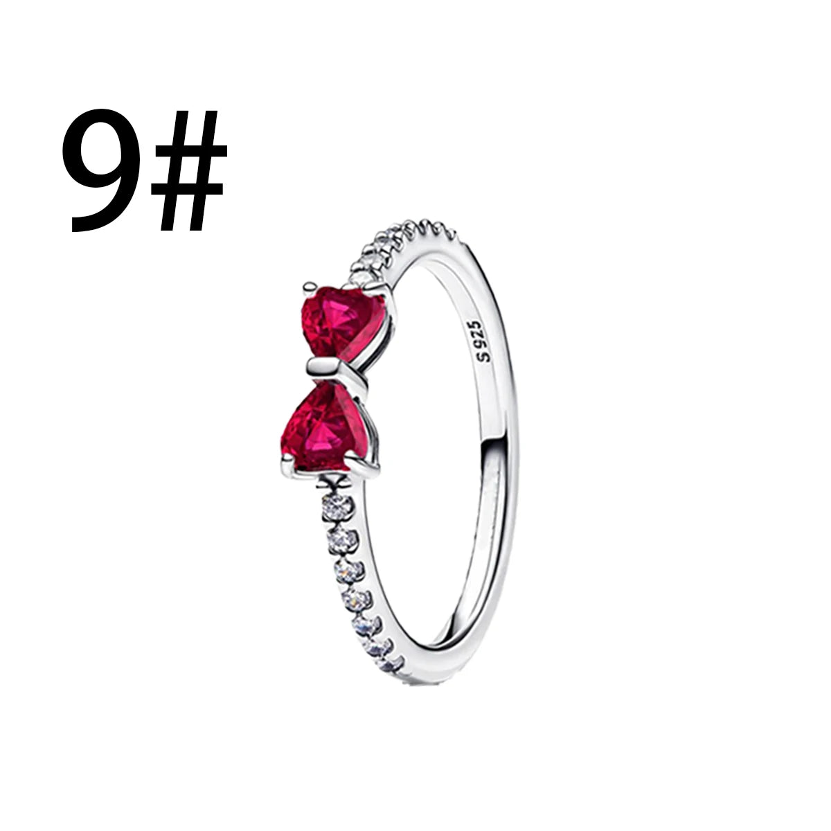 925 Sterling Silver Colorful Bow Necklace Ring Earring Set Crystal Jewelry for Women Gift