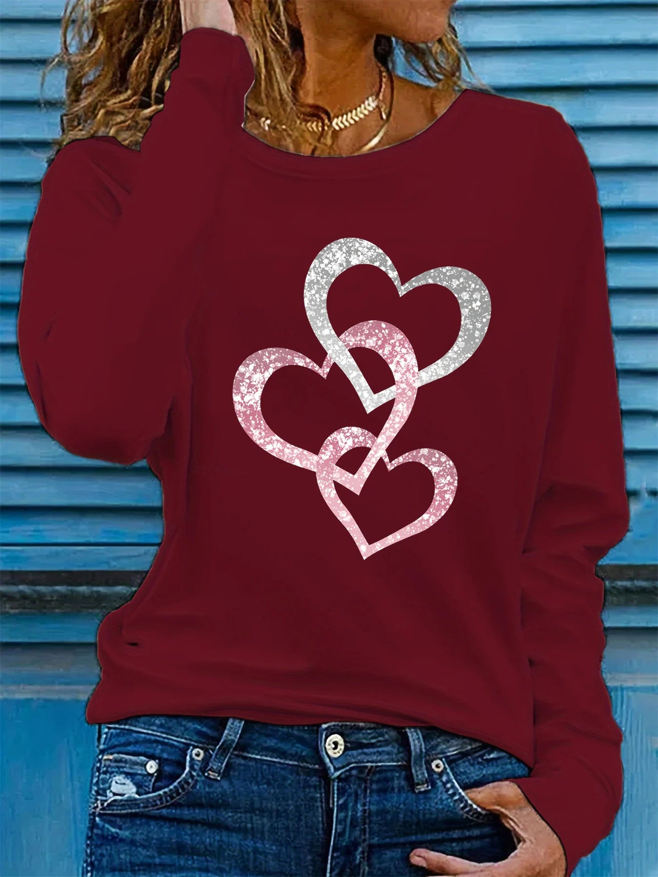 Women’s Cotton Long Sleeve T-Shirt | Loose Casual Love Printed Top | Spring & Autumn Round Neck Tee