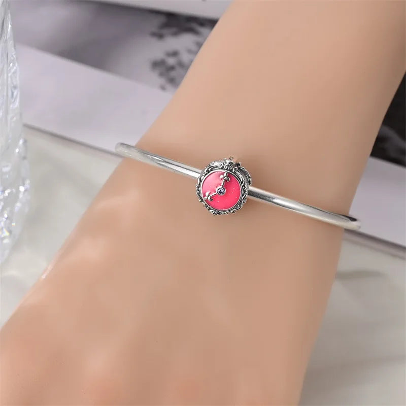 925 Silver Plated Magic Mirror Princess Angel Pink Charm Beads | Fits Original Pan 925 Bracelet | Exquisite DIY Jewelry