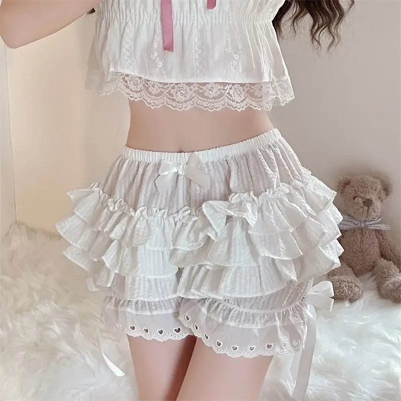 Black & White Pleated Lolita Panties – Cute Pumpkin Bow Knot Victorian Bloomers 🎀🖤🤍