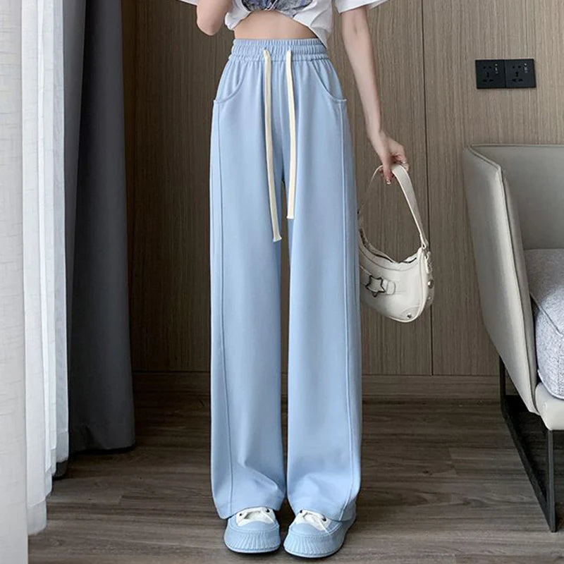 Women’s High Waisted Sweatpants | Casual Slim Fit Drawstring Pants | Korean Straight Leg Trousers