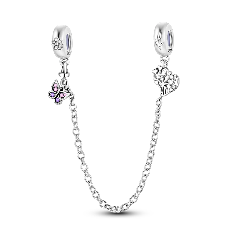 925 Sterling Silver Star Moon Safety Chain Charm | Pandora Fit Jewelry