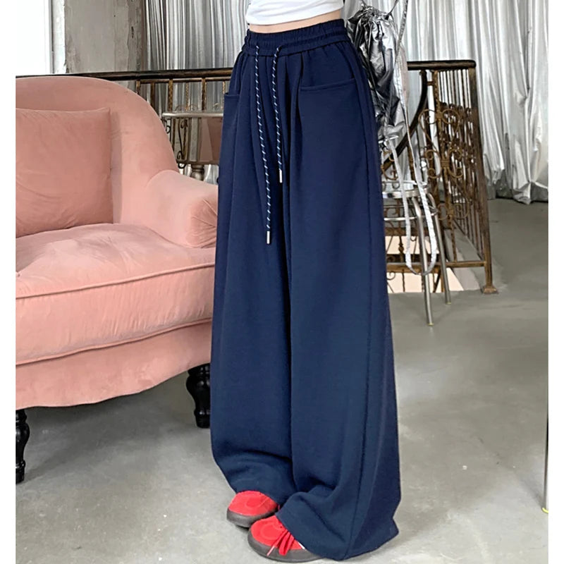 2024 Autumn Women’s Hip Hop Baggy High Waist Pants | Streetwear Wide Leg Drawstring Trousers