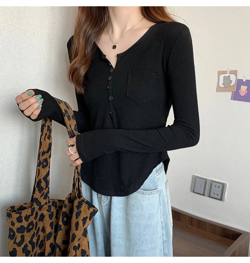 ✨ Plus Size Irregular Hem T-Shirt 👚 Long Sleeve Korean Style Top 🍁 Casual Spring Autumn Commute Wear