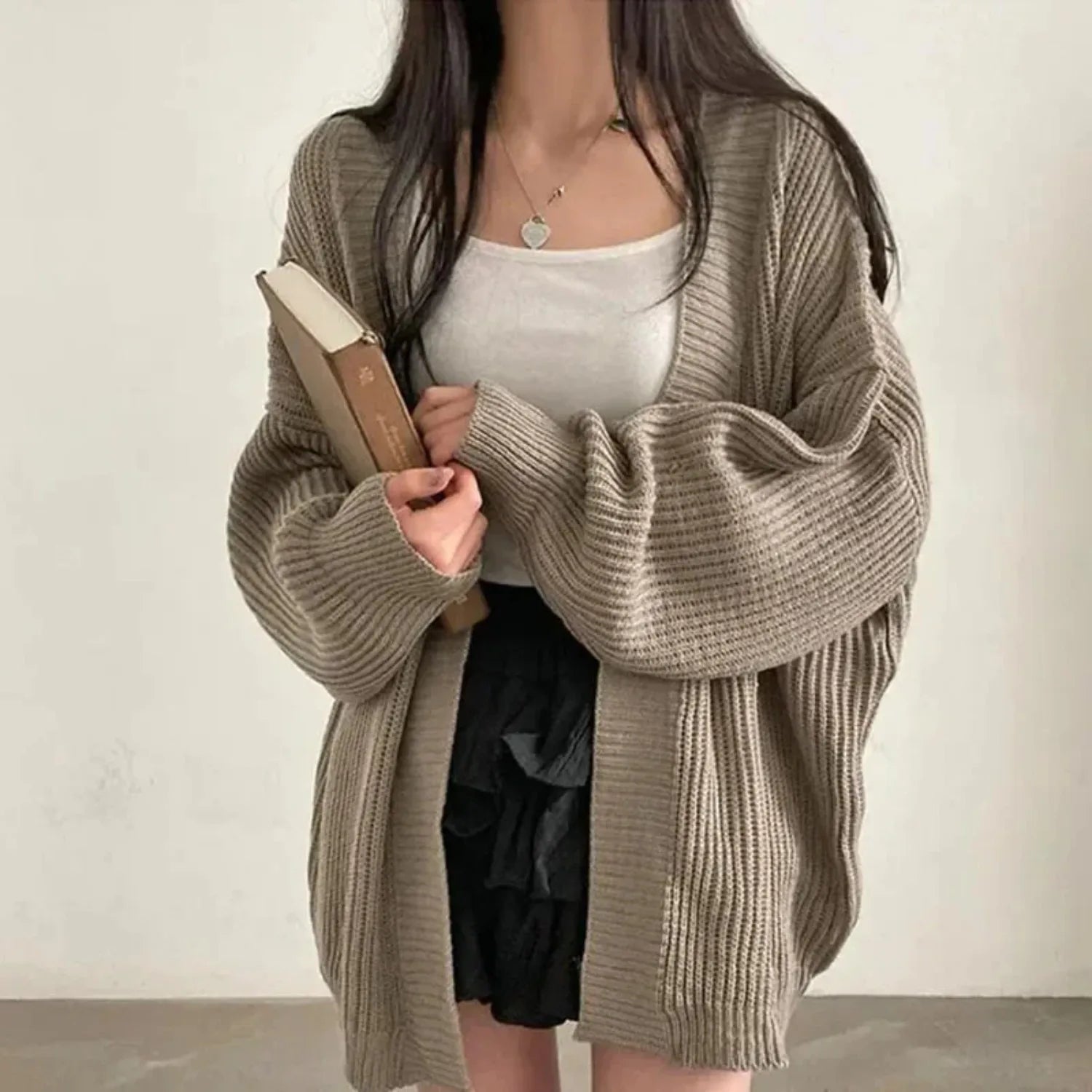 Vintage Oversize Cardigan Sweater – Women’s Casual Loose Long Sleeve Korean Fashion Top
