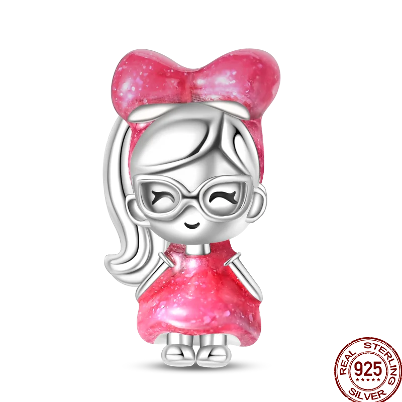 925 Sterling Silver Romantic Princess Charm Beads – Pink Dress, Lipstick & Dancing Shoes Fit 3MM Bracelet