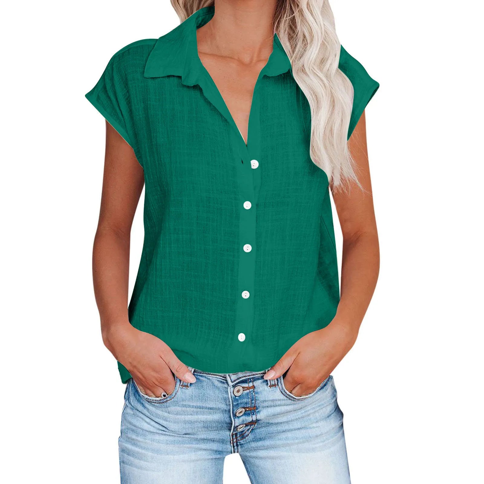 Summer Solid Cotton Linen Shirt for Women – Casual Short Sleeve Loose T-Shirt Ladies Thin Tee Top 🌿✨