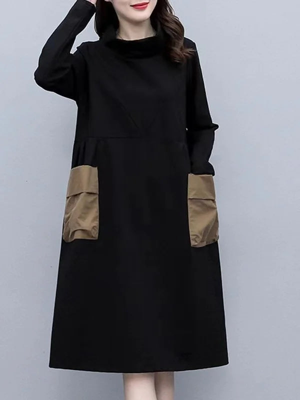 Women’s Retro Thickened Fleece Mid-Length Winter Skirt – Knee-Length A-Line Warm Polyester Fiber Base Layer