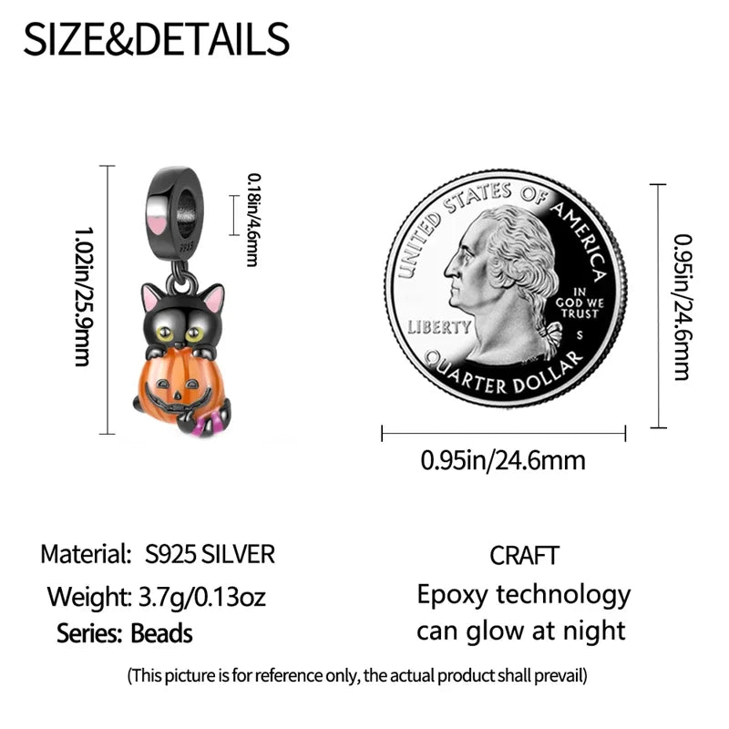925 Sterling Silver Halloween Luminous Skull & Pumpkin Charms | Fits Original Pandora Bracelet | Party DIY Jewelry Gift