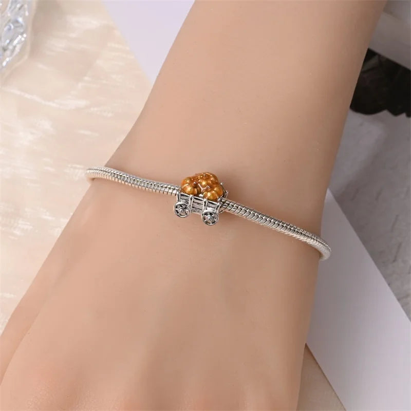 925 Sterling Silver Squirrel & Maple Leaf Charm | Shiny Zircon Autumn Beads Fit Pandora Bracelet DIY Jewelry