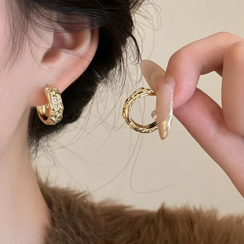 New 925 Sterling Silver Hoop Earrings – Matte Circle Geometric Punk Clip Earrings for Women & Girls