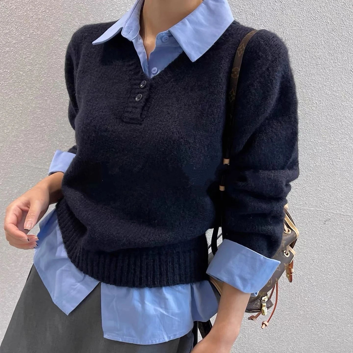 Fashionable Loose Knitted Sweater for Women | Fake Two-Piece Long Sleeve Top | Autumn Winter Warm Korean Style Pullover