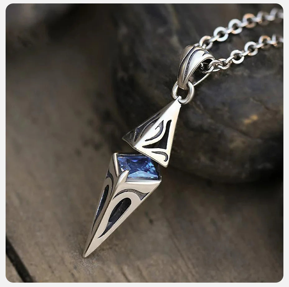 Vnox Stylish Blue Stone Necklace for Men | Stainless Steel Cube Pendant | Geometric Collar Jewelry Gift for Him