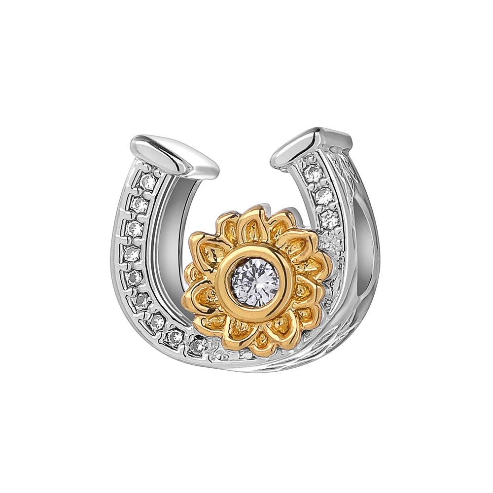 925 Sterling Silver Double Golden Heart Split Charm | Cute Boy & Girl Pendant for Original Bracelet Jewelry