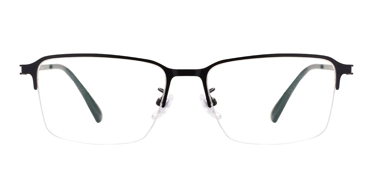 Metal Half Rim Rectangular Browline Glasses Frame for Men – Business & Prescription Eyewear