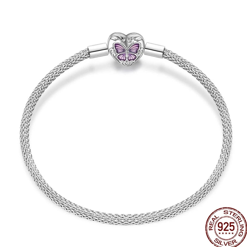 925 Sterling Silver Heart Moon Sun Clasp Charm Bracelet | 17–20CM Original Bracelet for Women | Fits Pandora DIY Beads Jewelry