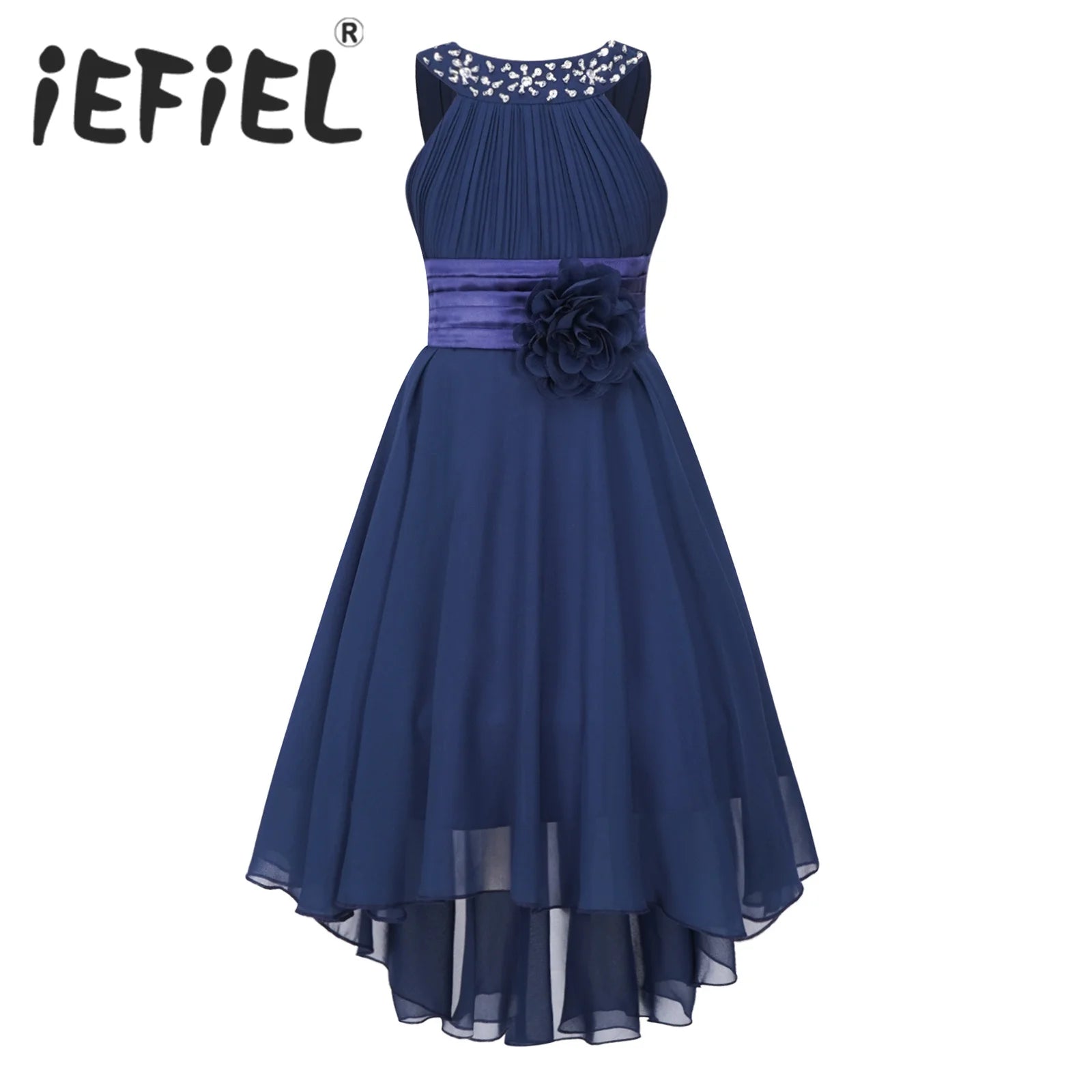 iEFiEL Summer Flower Girl Dress | High-Low Chiffon Princess Dress | Kids Wedding & Party Formal Occasion Gown