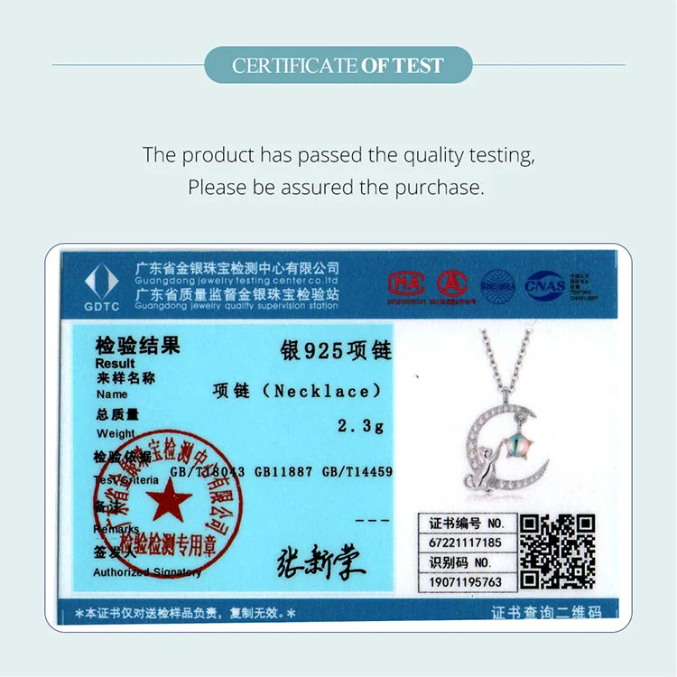WOSTU 925 Sterling Silver Cat & Rabbit Moon Necklace | Star Zircon Pendant for Women Fine Jewelry Gift